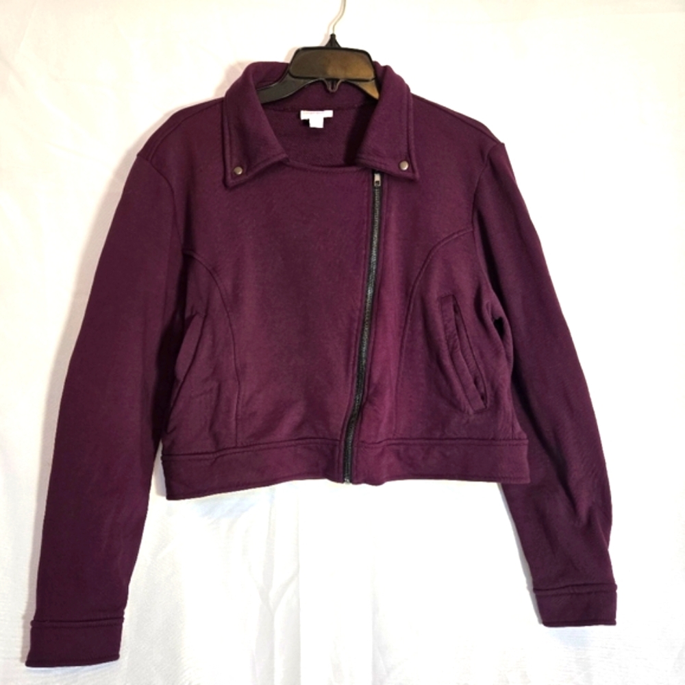 LuLaRoe  Women's X-Large Solid Purple Presley Cotton Moto Zippered Jacket
